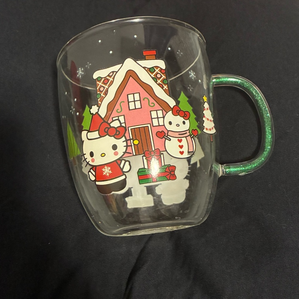 Hello Kitty Festive Glass Mug with Green Handle